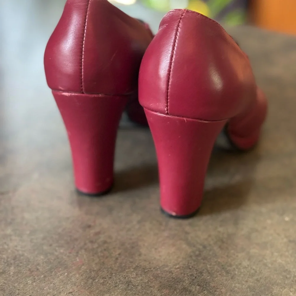 Farylrobin Red Chunky Heel Peep-Toe Shoes - Picture 3 of 8